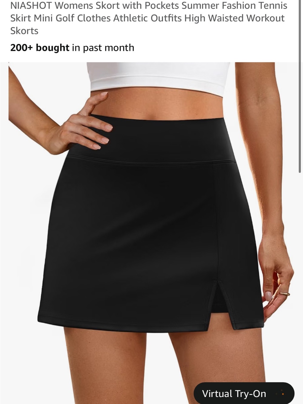 Womens Black High-Waist Athletic Skort with Side Slit